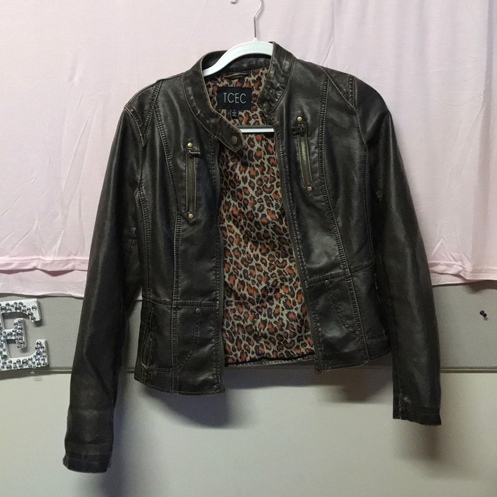 brown leather jacket